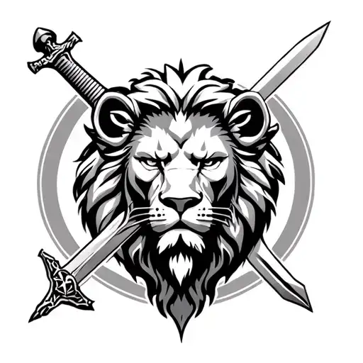 knights Templar knight with a sword and Lion head tattoo design idea