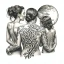 mother and two daughters and sons with their backs turned tattoo design idea