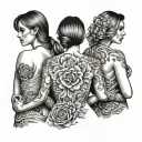 mother and two daughters and sons with their backs turned tattoo design idea