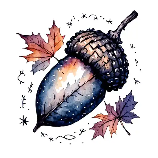the north star, an oak or acorn, a maple  tattoo design idea