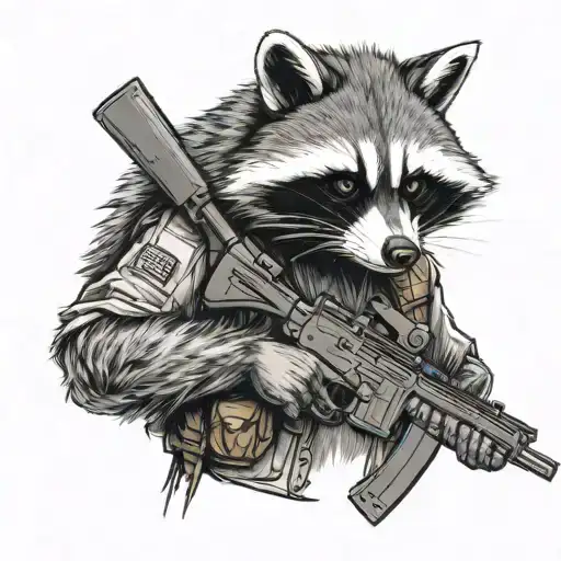 Tactical racoon holding a rifle tattoo design idea