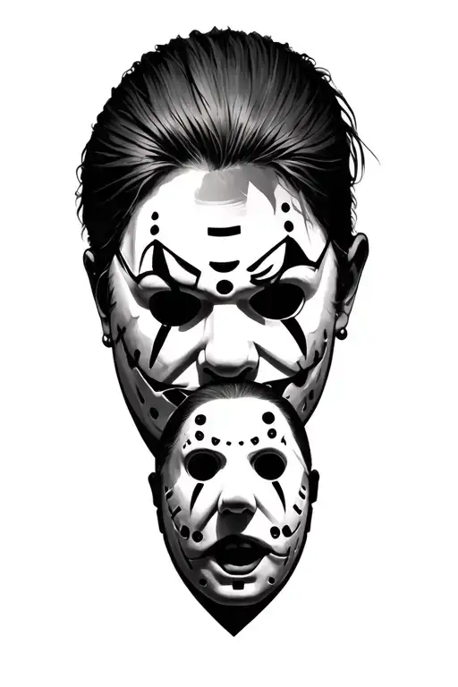 portrait of art the clown, Michael Myers's, and Jason voorhees but three separate pictures tattoo design idea