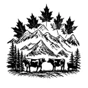 cows grazing maple leaf mountains inside tattoo design idea
