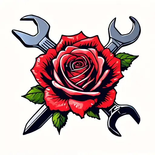 rose and spanner crossed over a human tattoo design idea