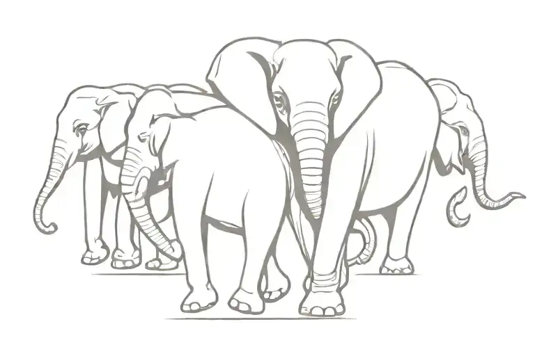 four elephants walking in a line outlining the design tattoo design idea