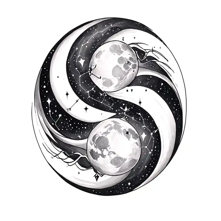 Virgo And Gemini constellation with moon tattoo design idea