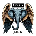 Trident + Elephant + Angel Wings + Name: Aryan, + Date: June 1-9 tattoo design idea