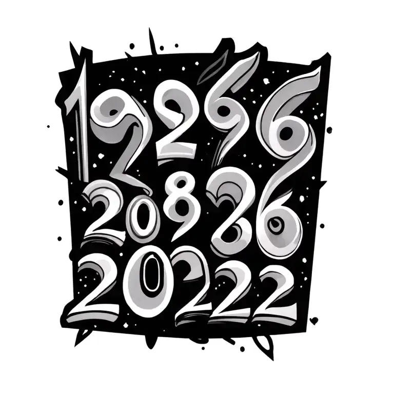 years overlapping each other in a line: 1982, 1986, 2020, 2022 tattoo design idea