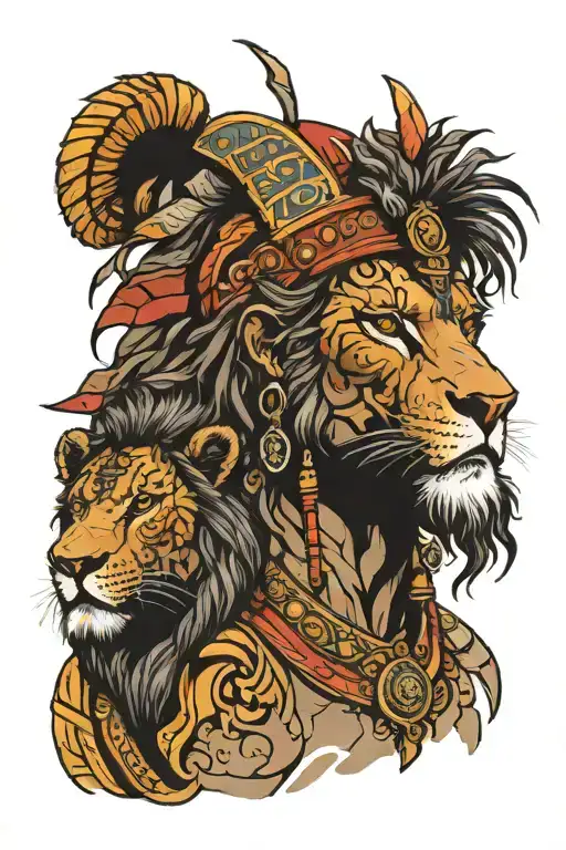 psalms 91, african warrior & lion face tattoo design idea
