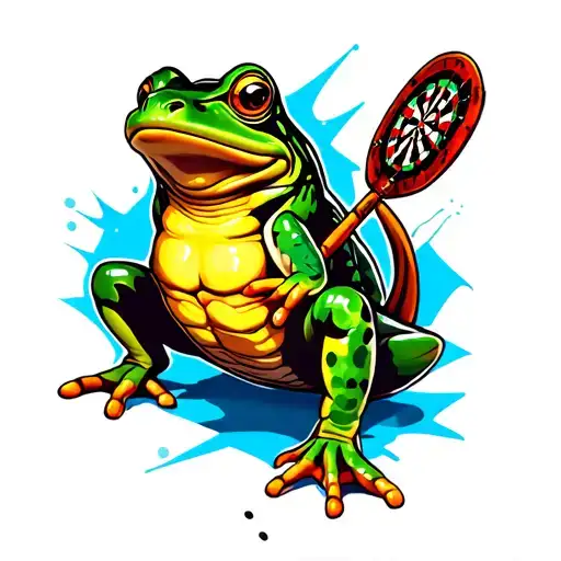 bullfrog playing darts board ripped tattoo design idea