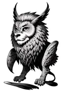 chimera with lion head, owl wings tattoo design idea