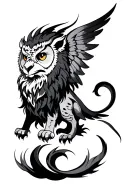 chimera with lion head, owl wings tattoo design idea