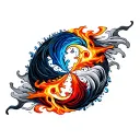- A circle containing the four elements: water (blue waves), fire (red and orange flames), air (white flowing lines),  tattoo design idea