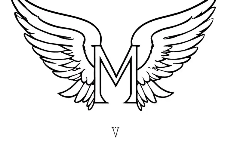 wings with letter M inside tattoo design idea