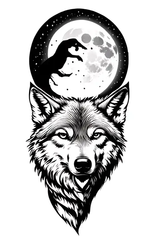 one wolf chasing the moon and one wolf chasing the sun tattoo design idea