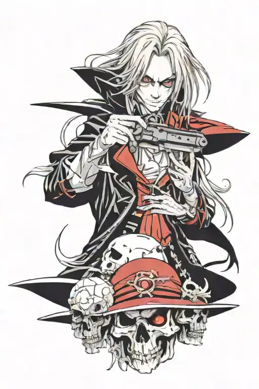 Alucard eyes and skulls tattoo design idea