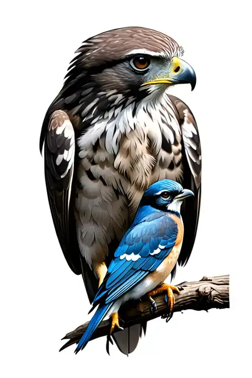 red tailed hawk and bluebird realism tattoo design idea
