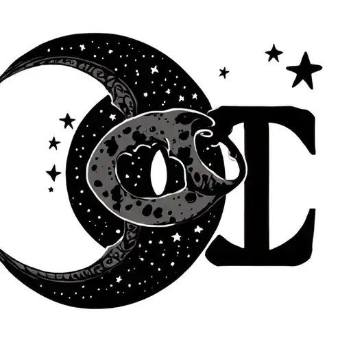 initials CZ where the C is a moon and there are stars for the Taurus constellation tattoo design idea