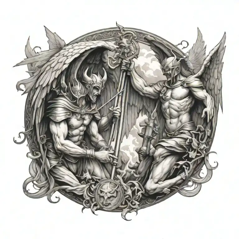 war in heaven angels versus demons tattoo design idea