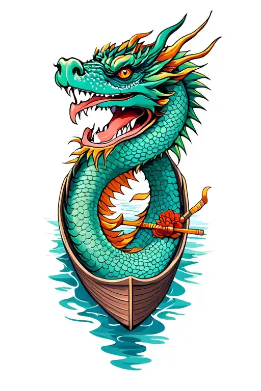 dragon boat inside representing the client's strength and smiling tattoo design idea