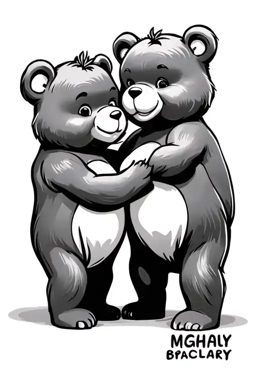 care bear and honey bear, brothers holding hands tattoo design idea