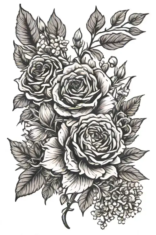 December birth flower, August birth flower, october birth flower,  2 december birth flower bouquet tattoo design idea
