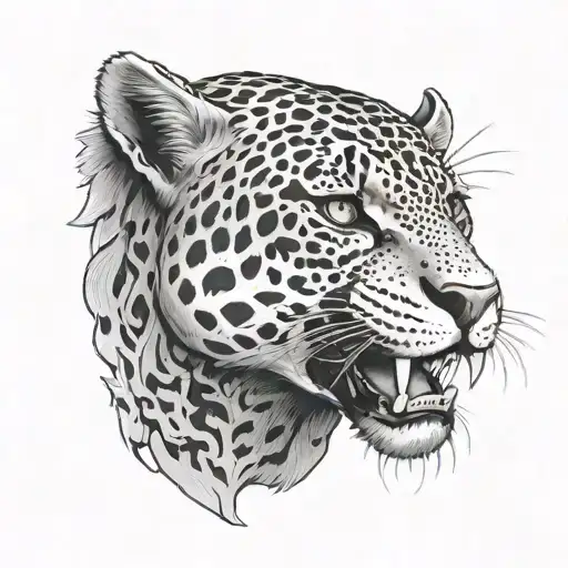 jaguar with skull in it it's mouth wide open tattoo design idea