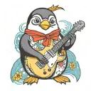 Rock penguin Tux Electric guitar tattoo design idea