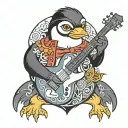 Rock penguin Tux Electric guitar tattoo design idea