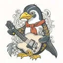 Rock penguin Tux Electric guitar tattoo design idea