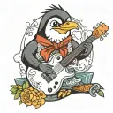Rock penguin Tux Electric guitar tattoo design idea