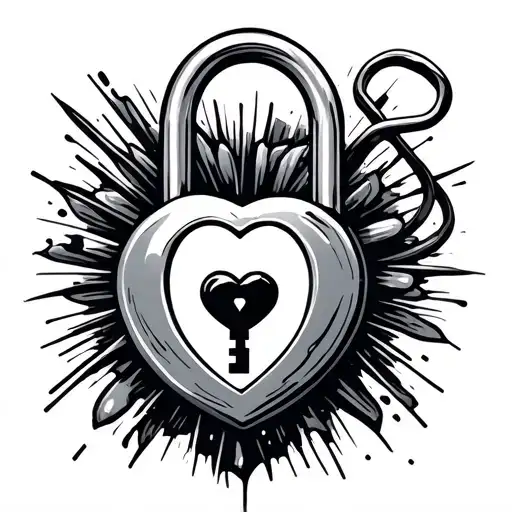 padlock with key and heart and infinite sign tattoo design idea
