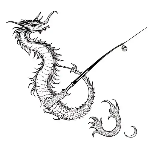 country of Laos outline, fishing pole and dragon tattoo design idea