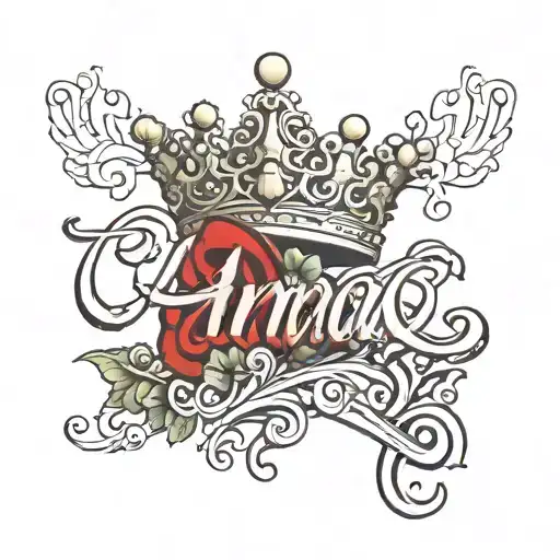the name "Anna" in cursive with a crown next to the name tattoo design idea