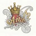 the name "Anna" in cursive with a crown next to the name tattoo design idea