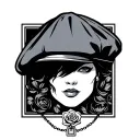 flat cap and necklace with a square pendant with a rose buf tattoo design idea