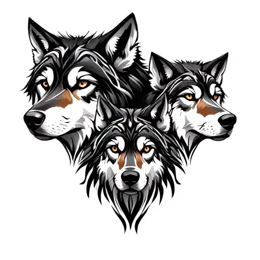 three wolves front view tattoo design idea