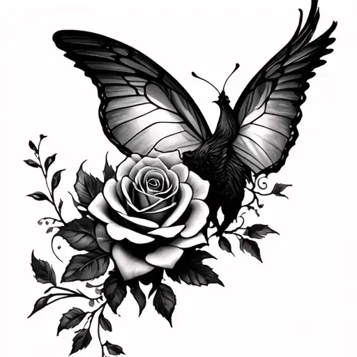 black roses, Phoenix rising, 444, 555, butterfly  tattoo design idea