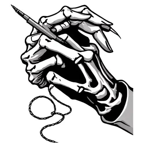 skeleton hand holding a needle and thread attached to a needle tattoo design idea