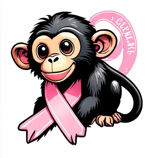 cute monkey breast cancer awareness ribbon tattoo design idea