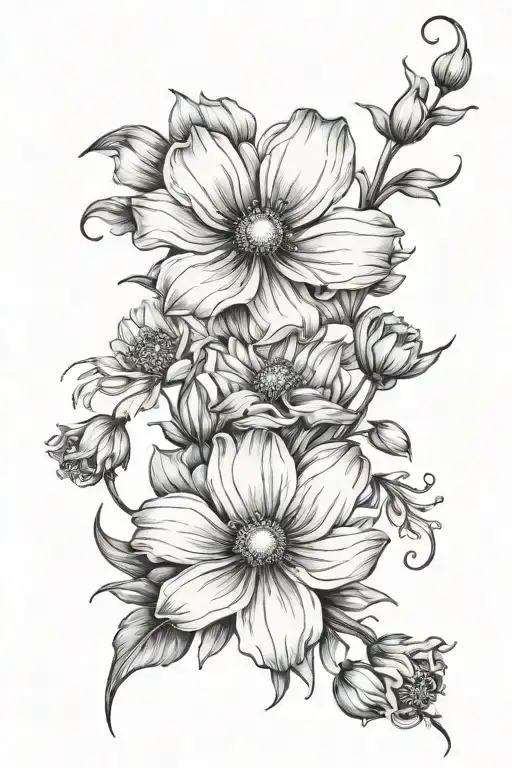 cosmos and honeysuckle flowers tattoo design idea