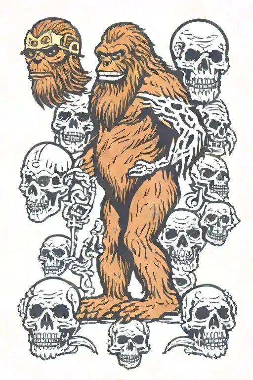 bigfoot and skulls facing each other tattoo design idea
