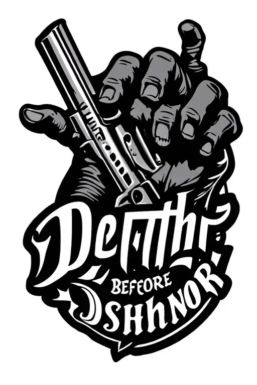 hand gernade with the saying death before dishonor words tattoo design idea
