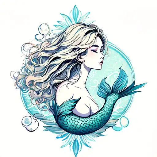 topless mermaid tattoo design idea