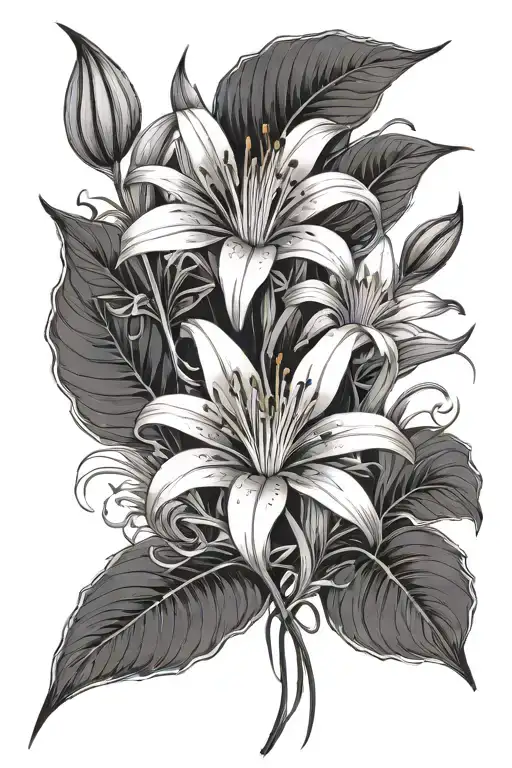 kanji symbol for kaizen with spider lily flowers tattoo design idea
