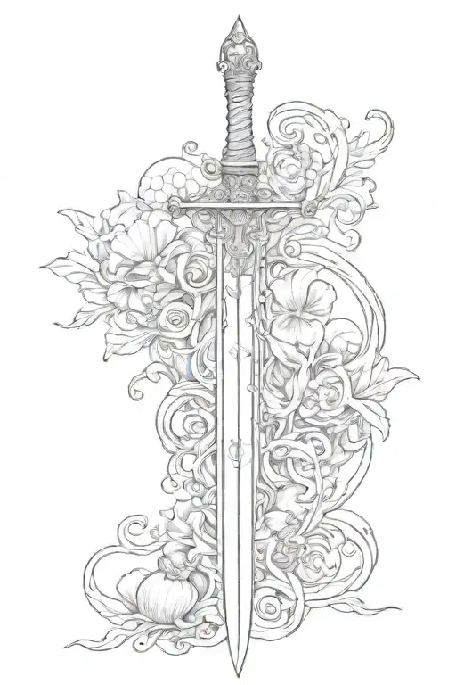 make me a sword of saint george with shells around it tattoo design idea