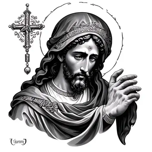 saint jude and rosary sleeve  tattoo design idea