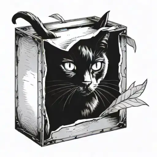 black cat peeping in the box tattoo design idea