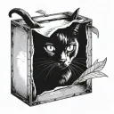 black cat peeping in the box tattoo design idea