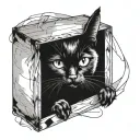 black cat peeping in the box tattoo design idea